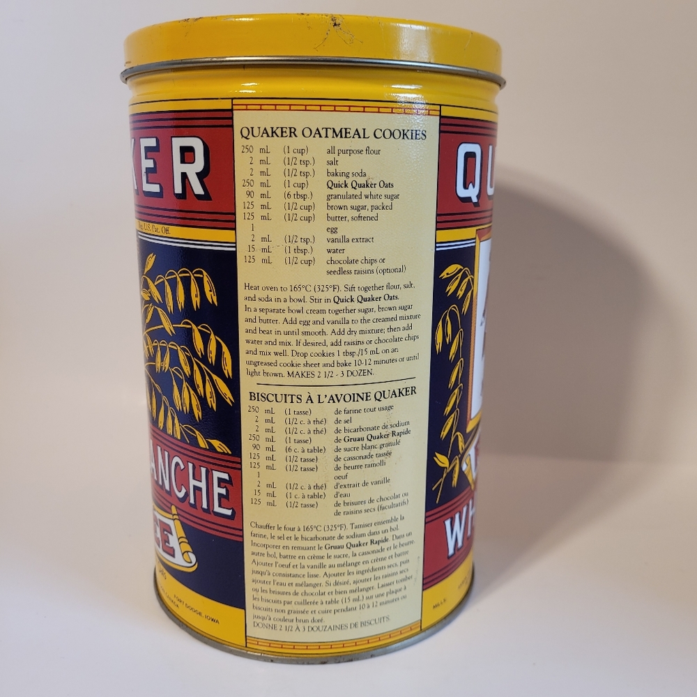 Vintage Quaker Oats Tin Canister Bilingual - Picture 5 of 10